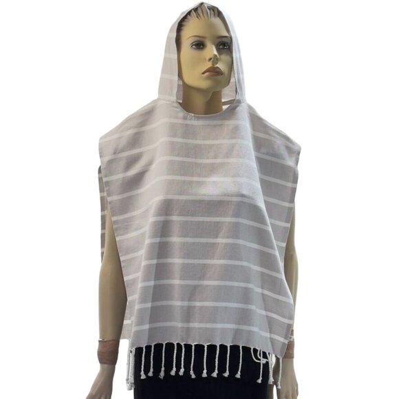ZESTT Striped Organic Cotton Hooded Poncho With Tassels By Zestt Organics Big Ki - Picture 1 of 7